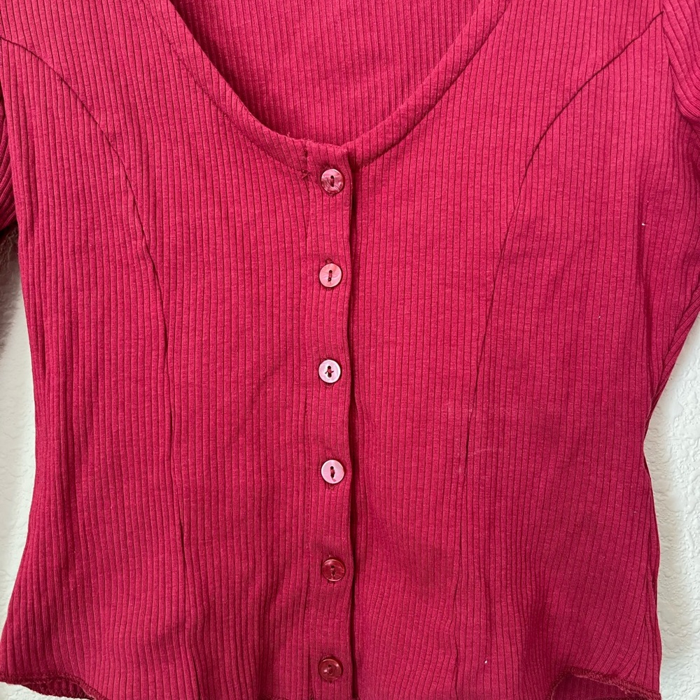 Urban Outfitters Deep Red Button-Down Top - Picture 2 of 3